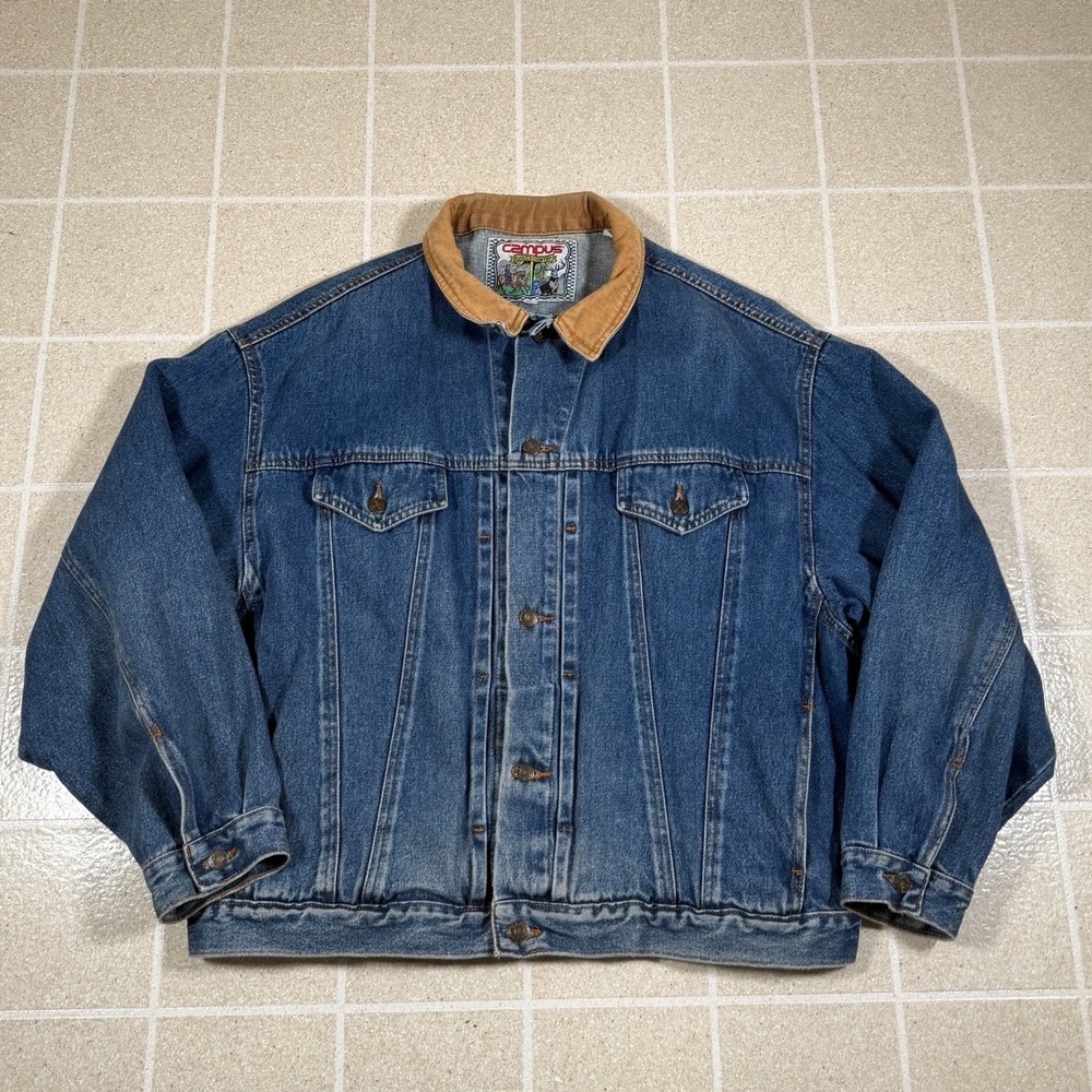 Vintage Campus Rugged Country Button Jean Jacket Cowboy Medium Cropped Fit Sz XL